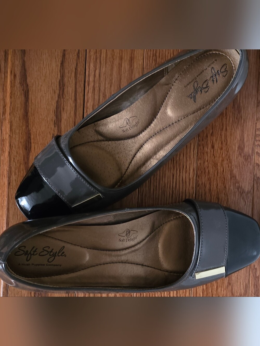 Soft Style by Hush Puppies Darlene Cap Toe Flats Pewter Grey Black 7M